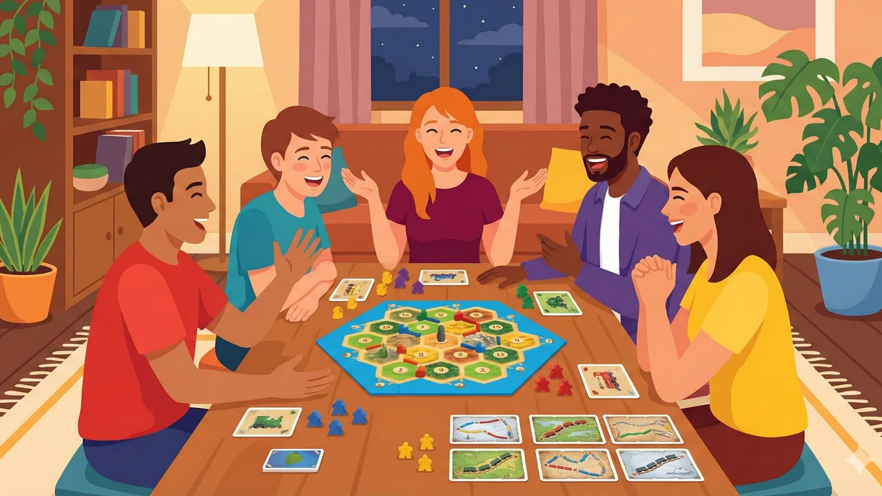 Colorful board games next to snacks on a cozy table
