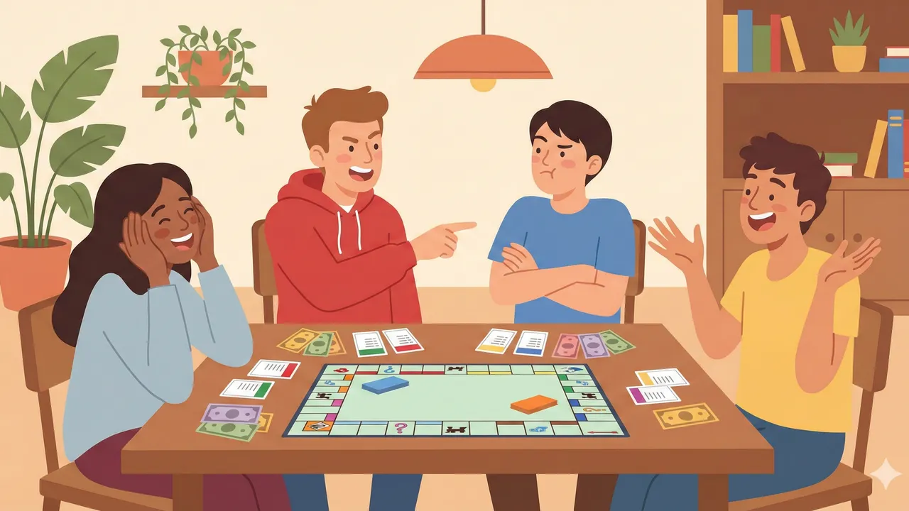 Frustrated players at the table, one leaning back in annoyance