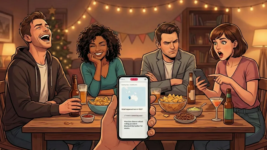 Freunde spielen ein Wahr oder Falsch Quiz auf dem Handy