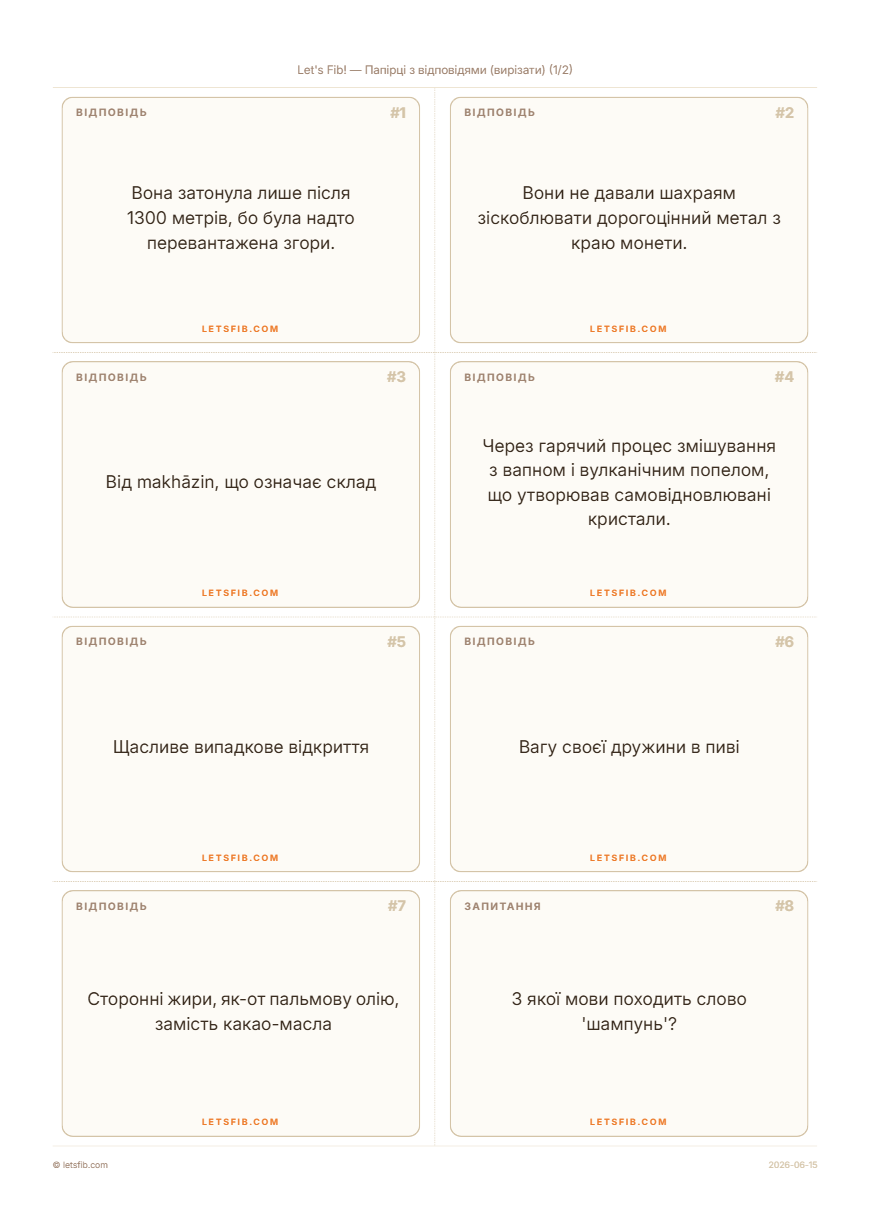 Папірці для відповідей до вирізання