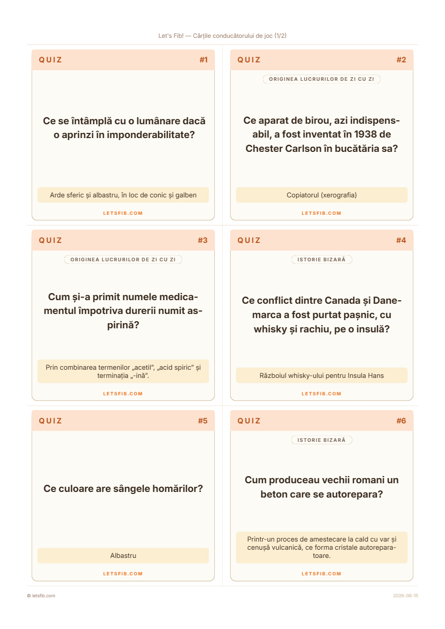 Cărți quiz de imprimat ca exemplu