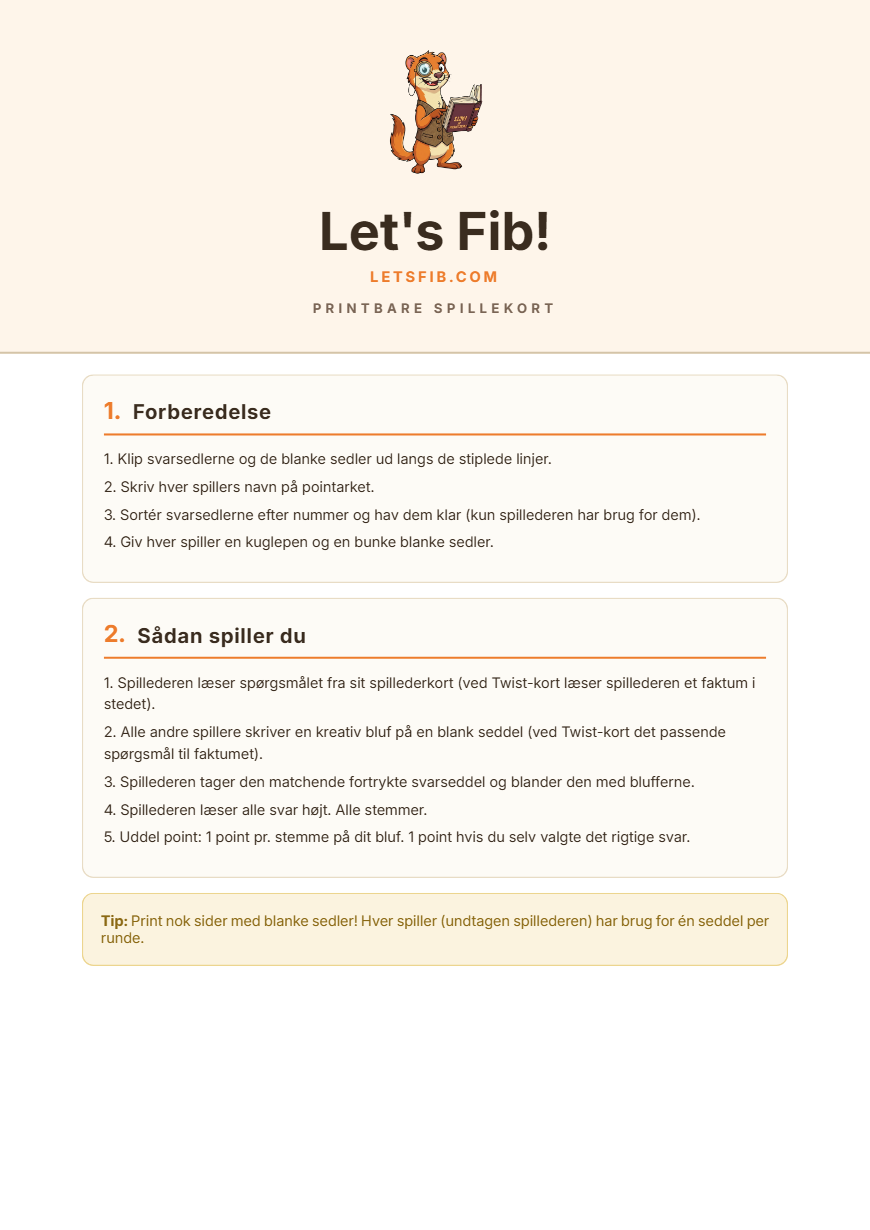 Spillekort til print PDF: instruktioner