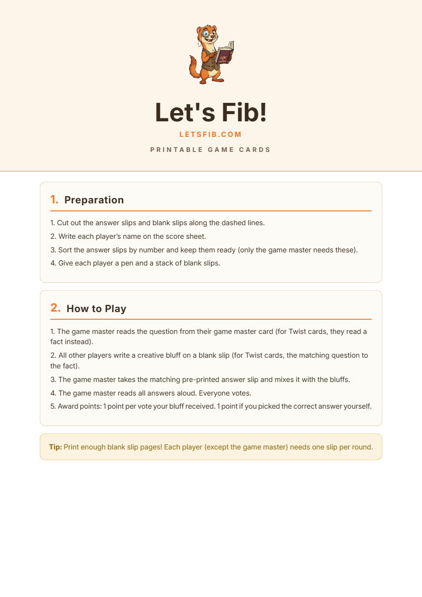Print and play instructions page