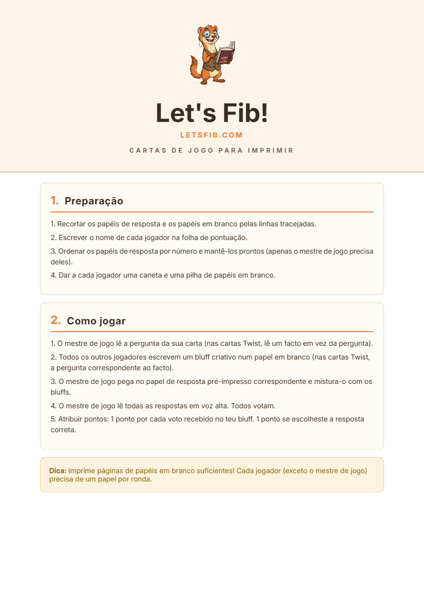 Instruções dos jogos para imprimir e jogar