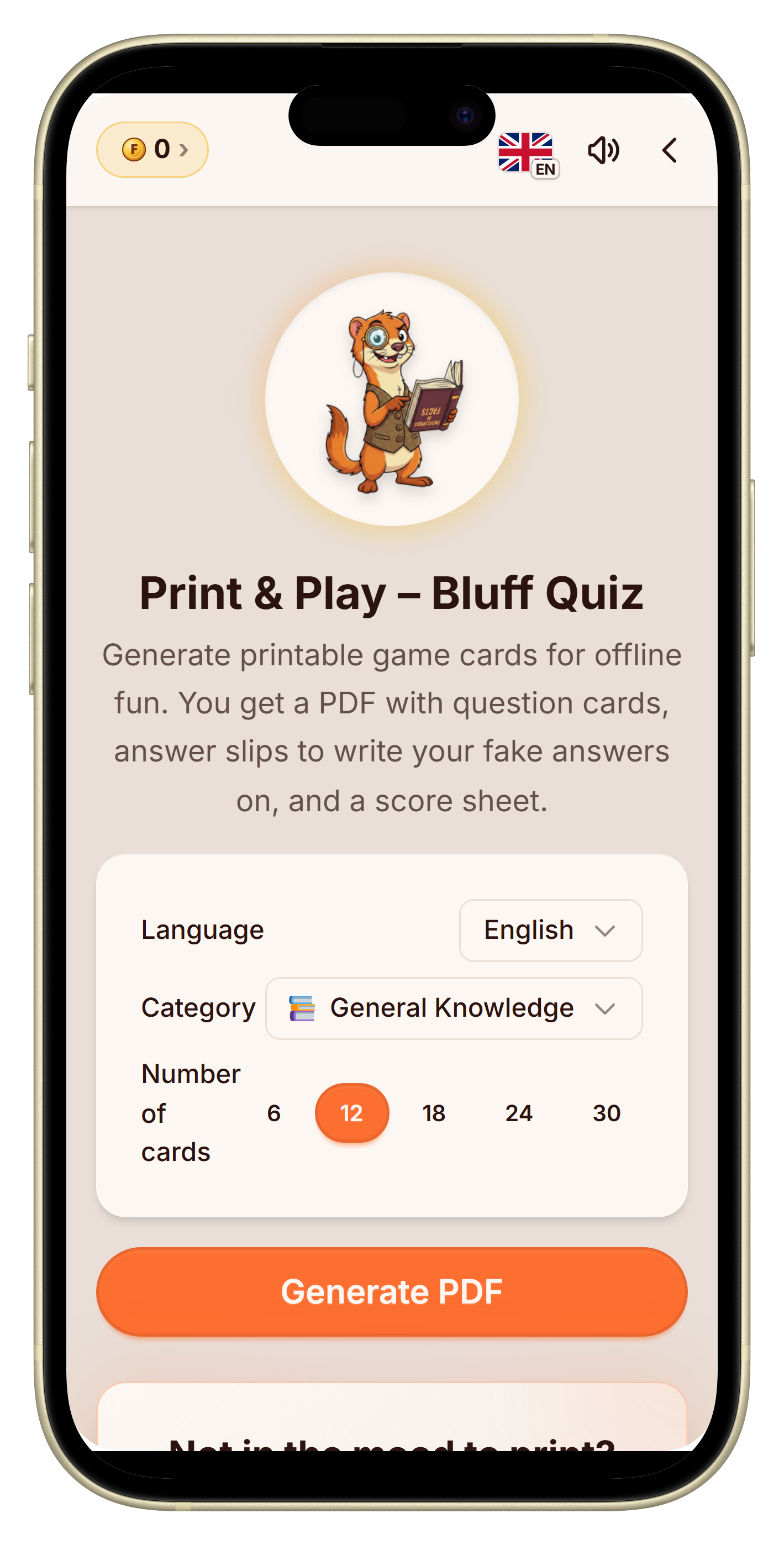 Card game generator interface