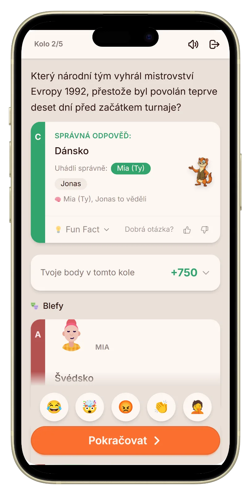 Odhalení se skutečnou fotbalovou odpovědí a získanými body v Let's Fib