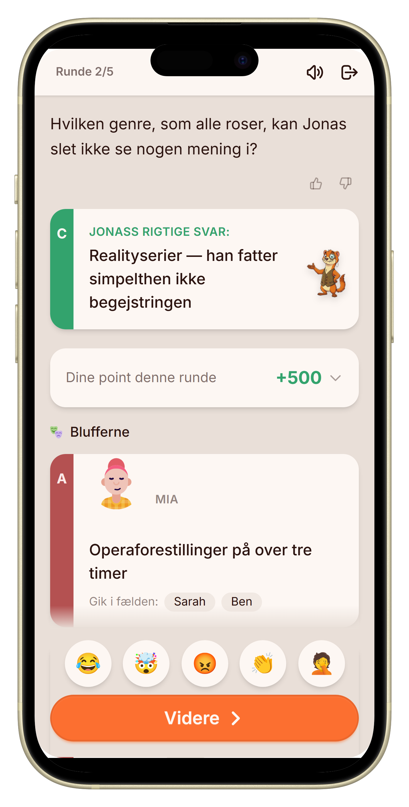 Afsløringsskærm med ægte svar og bluffs