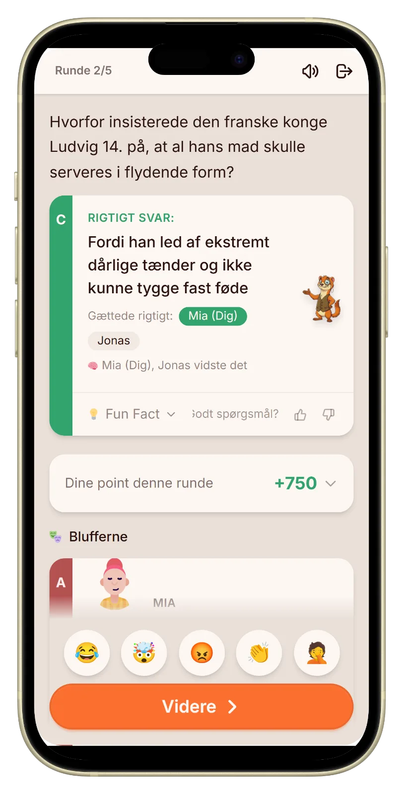 Resultatskærm i Let's Fib