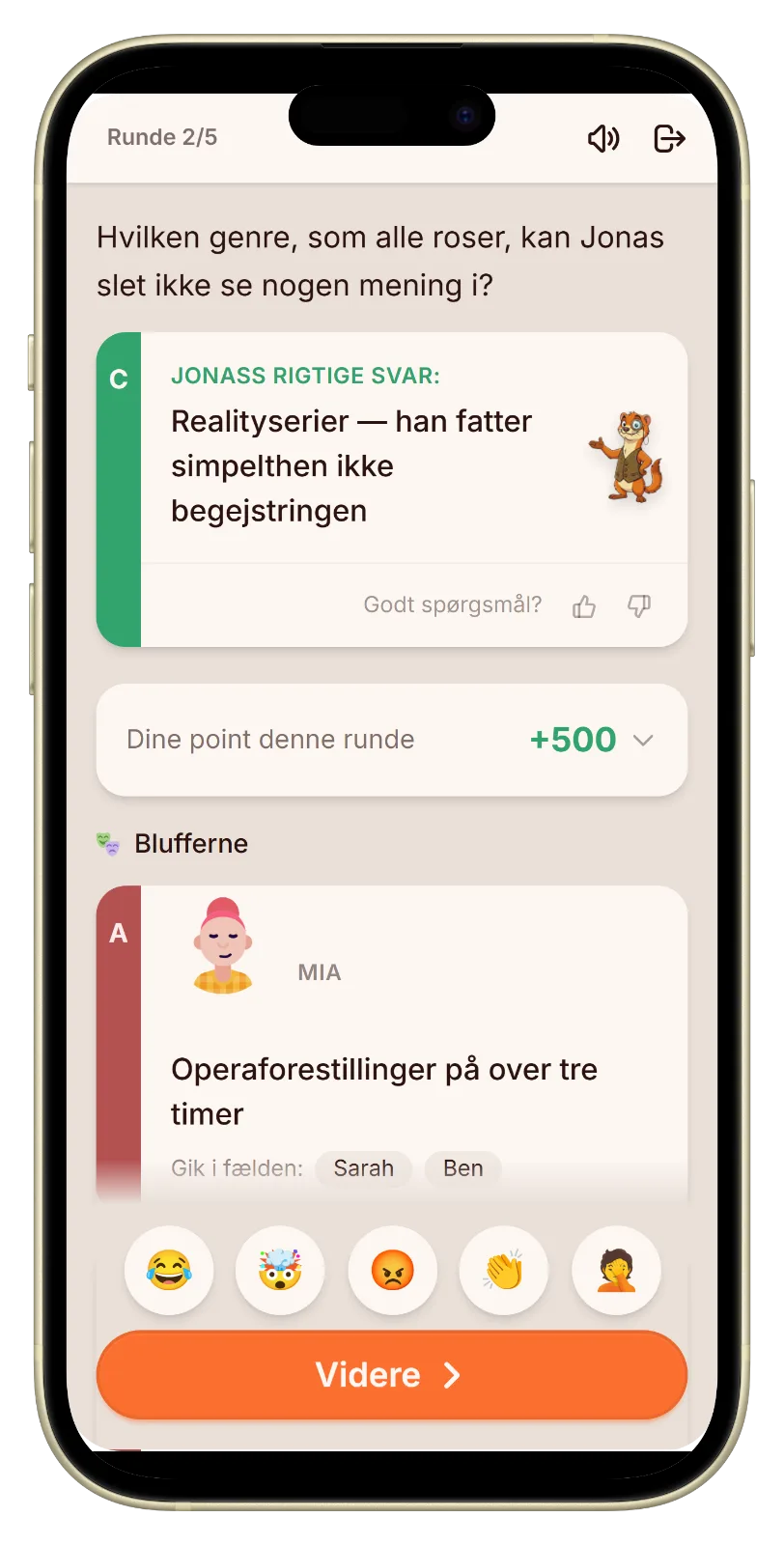 Afsløringsskærm med ægte svar og bluffs