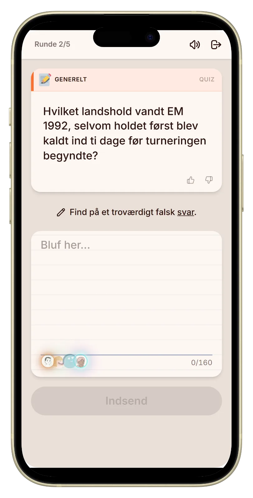 Skriv et falsk svar på et fodboldquiz-spørgsmål i Let's Fib