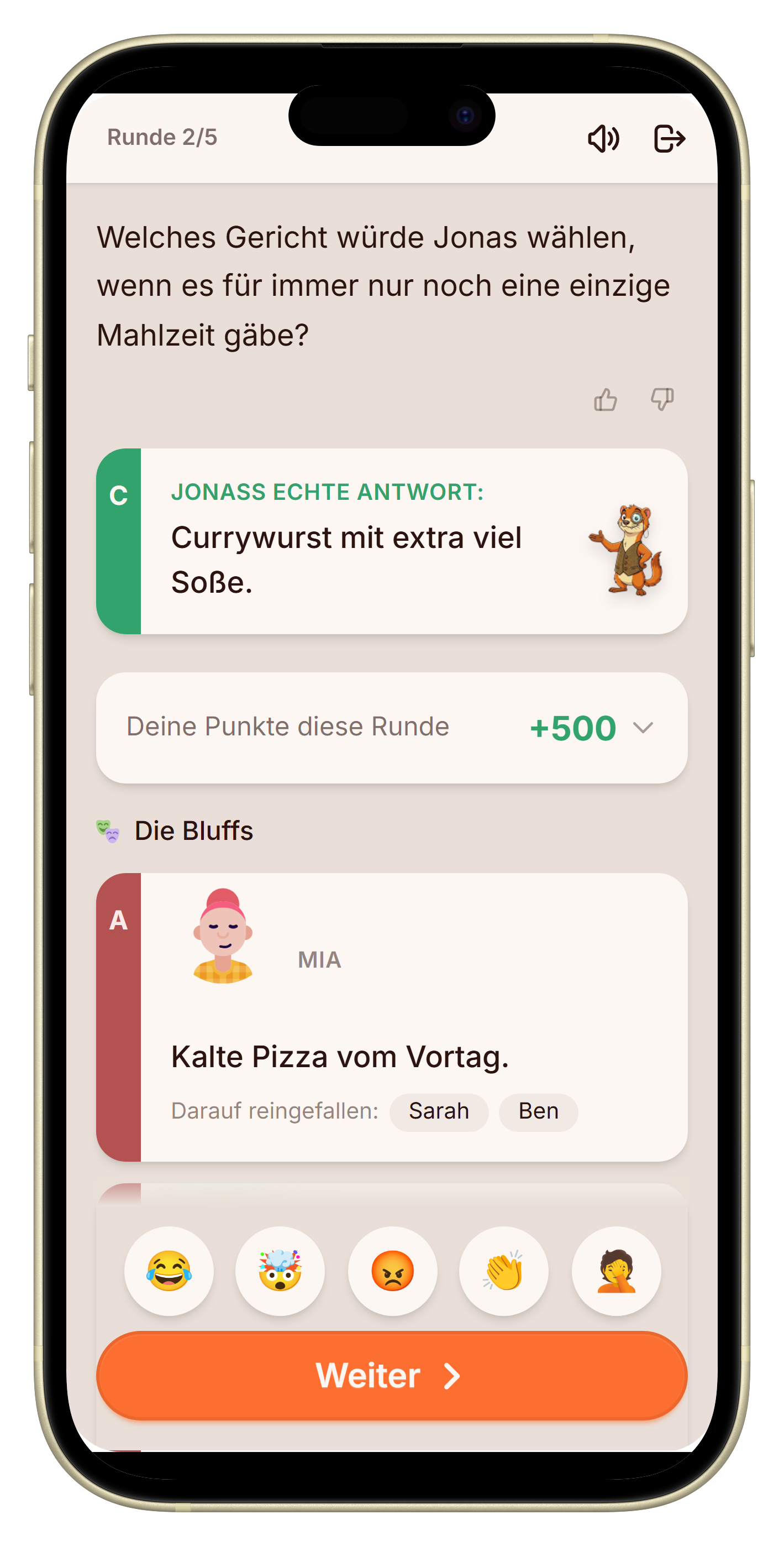 Auflösung mit echter Antwort und Bluffs beim About-Me-Modus