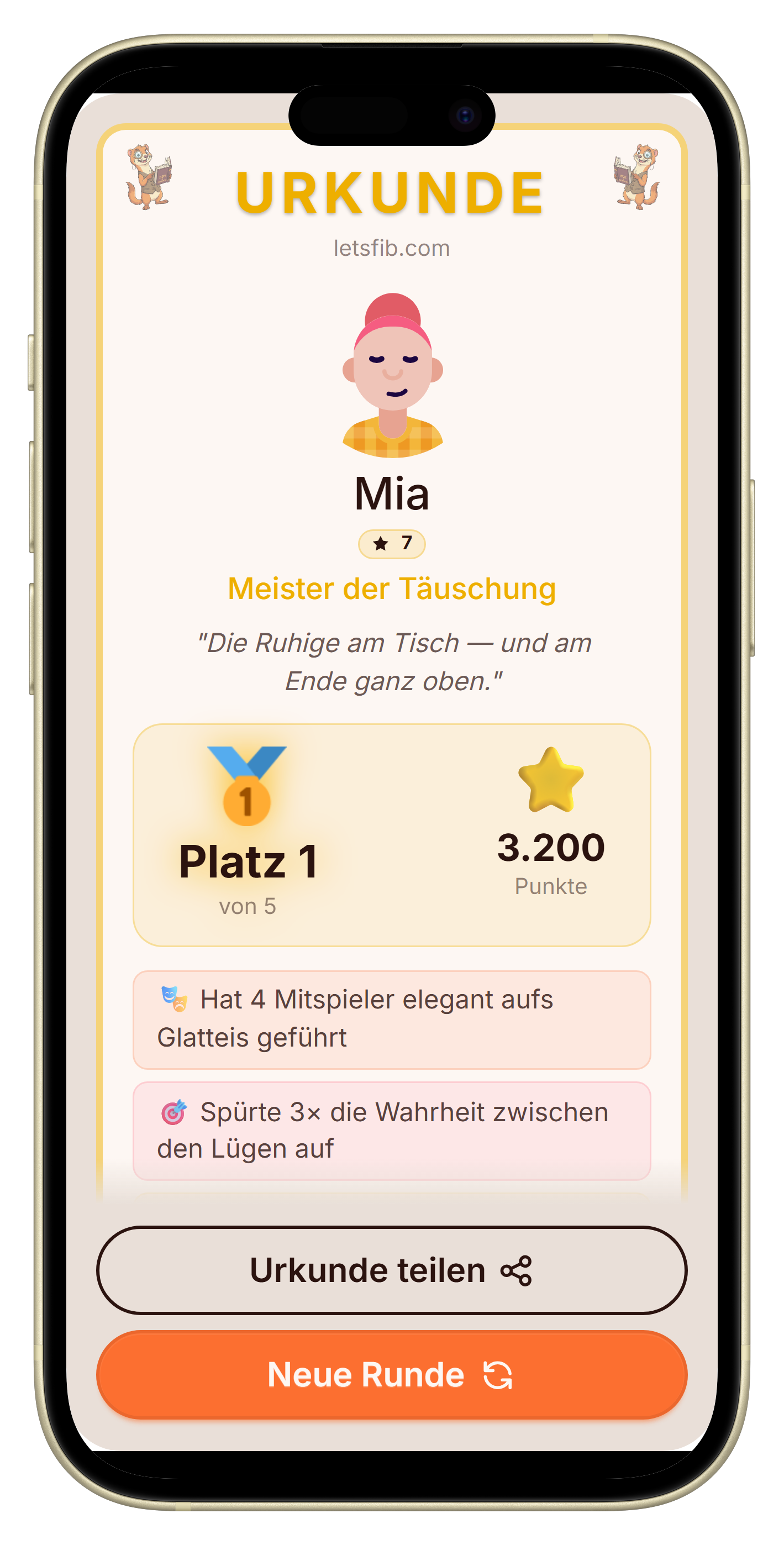Let's Fib Zertifikat am Ende der Runde