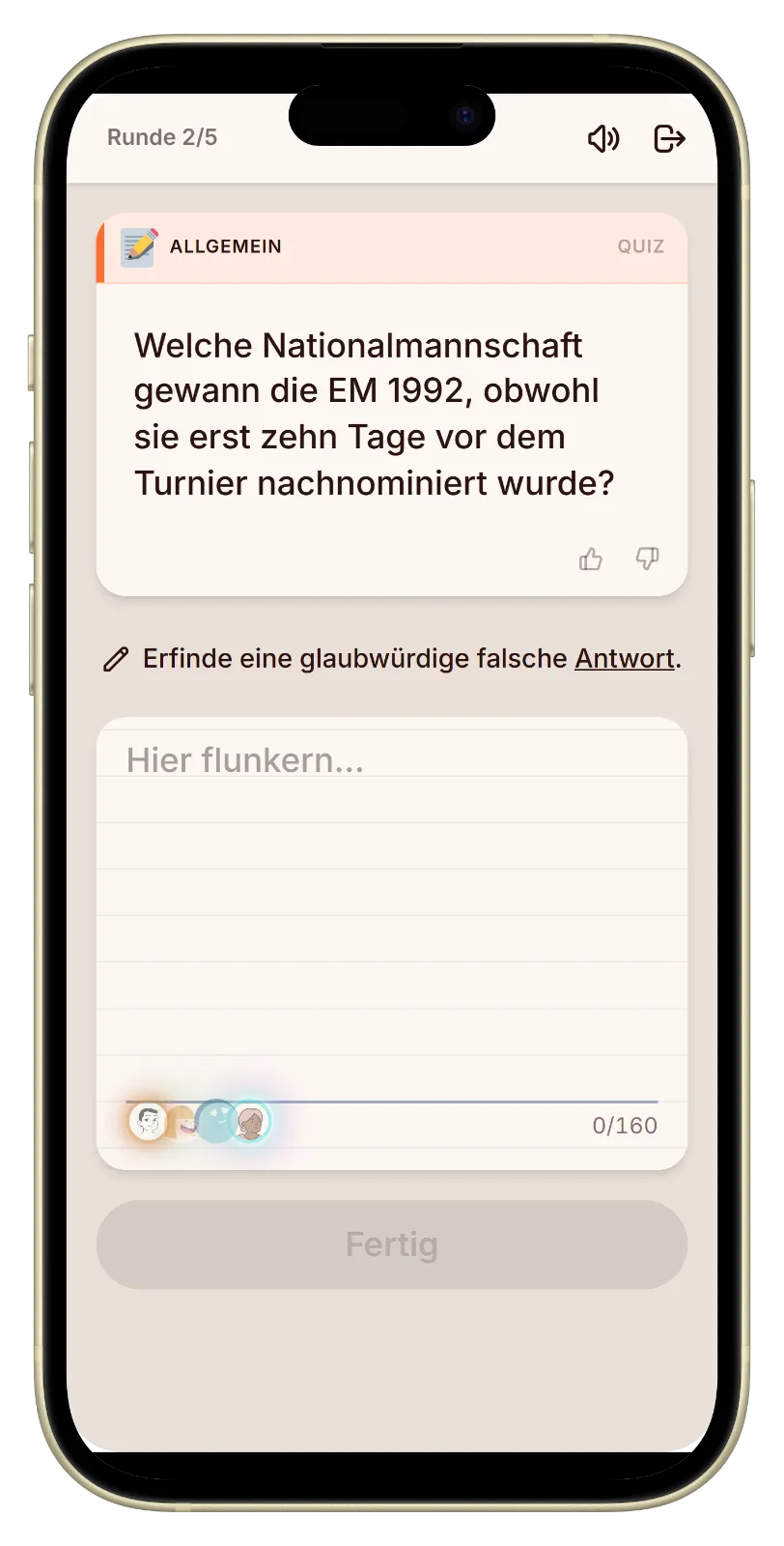 Eine falsche Antwort auf eine Fußball-Quizfrage schreiben in Let's Fib