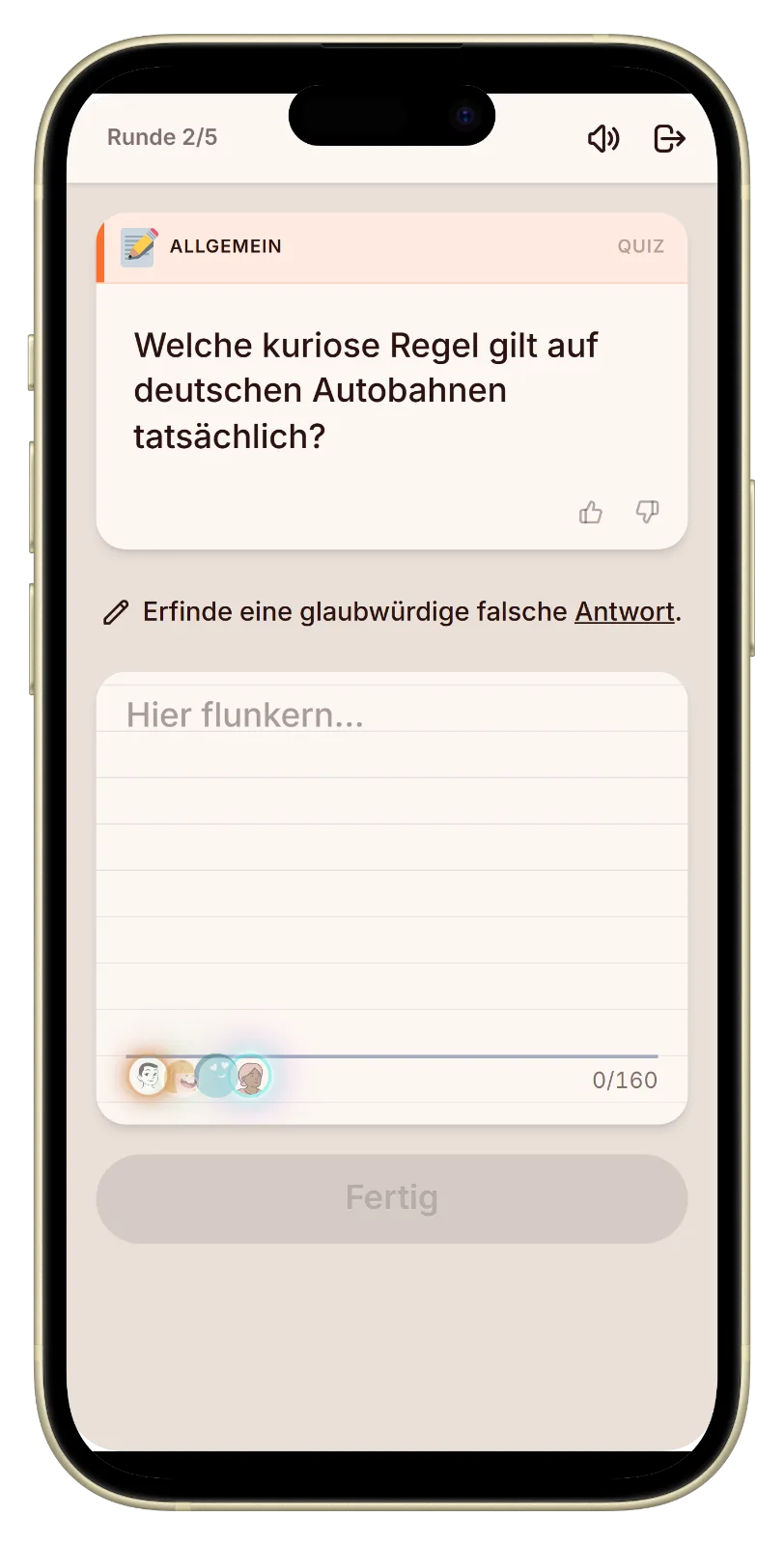 Eine falsche Antwort auf eine kuriose Deutschland-Quizfrage schreiben in Let's Fib
