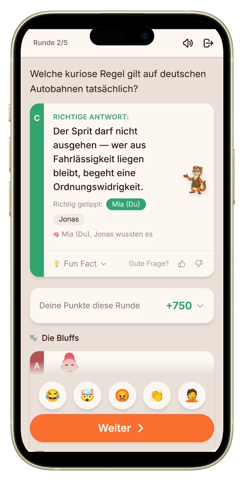 Auflösung mit der echten kuriosen Deutschland-Antwort und den Punkten in Let's Fib
