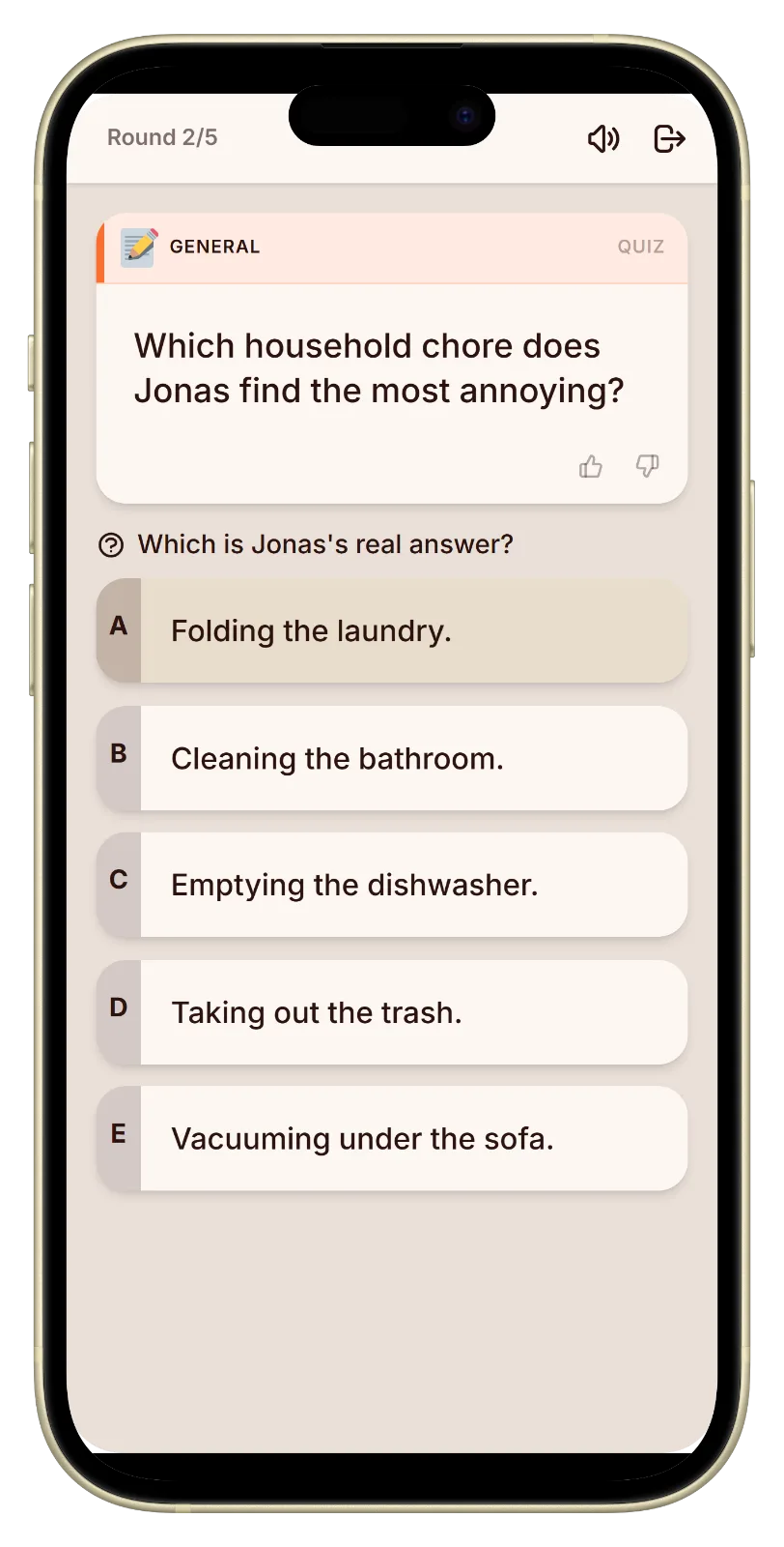 Voting screen with three answer options in the Who Knows Me Best game