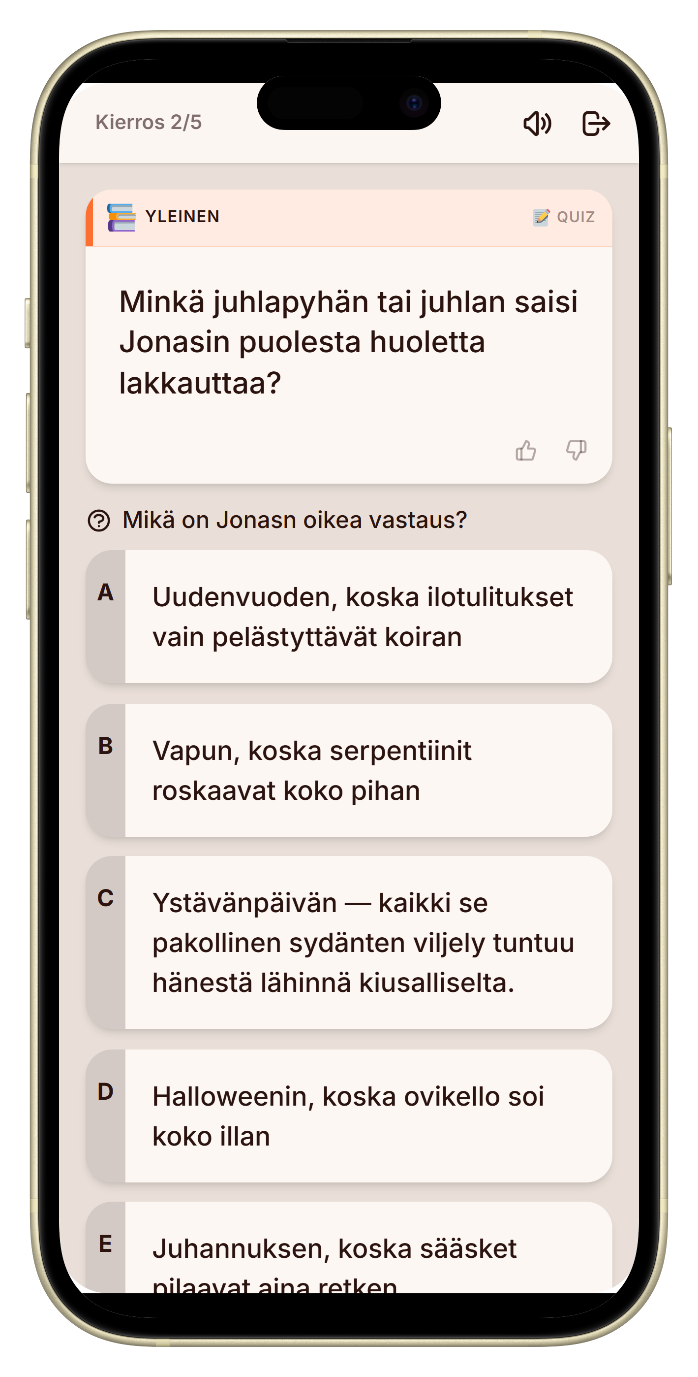 Äänestysnäkymä kolmella vastauksella pelissä kuka tuntee minut parhaiten