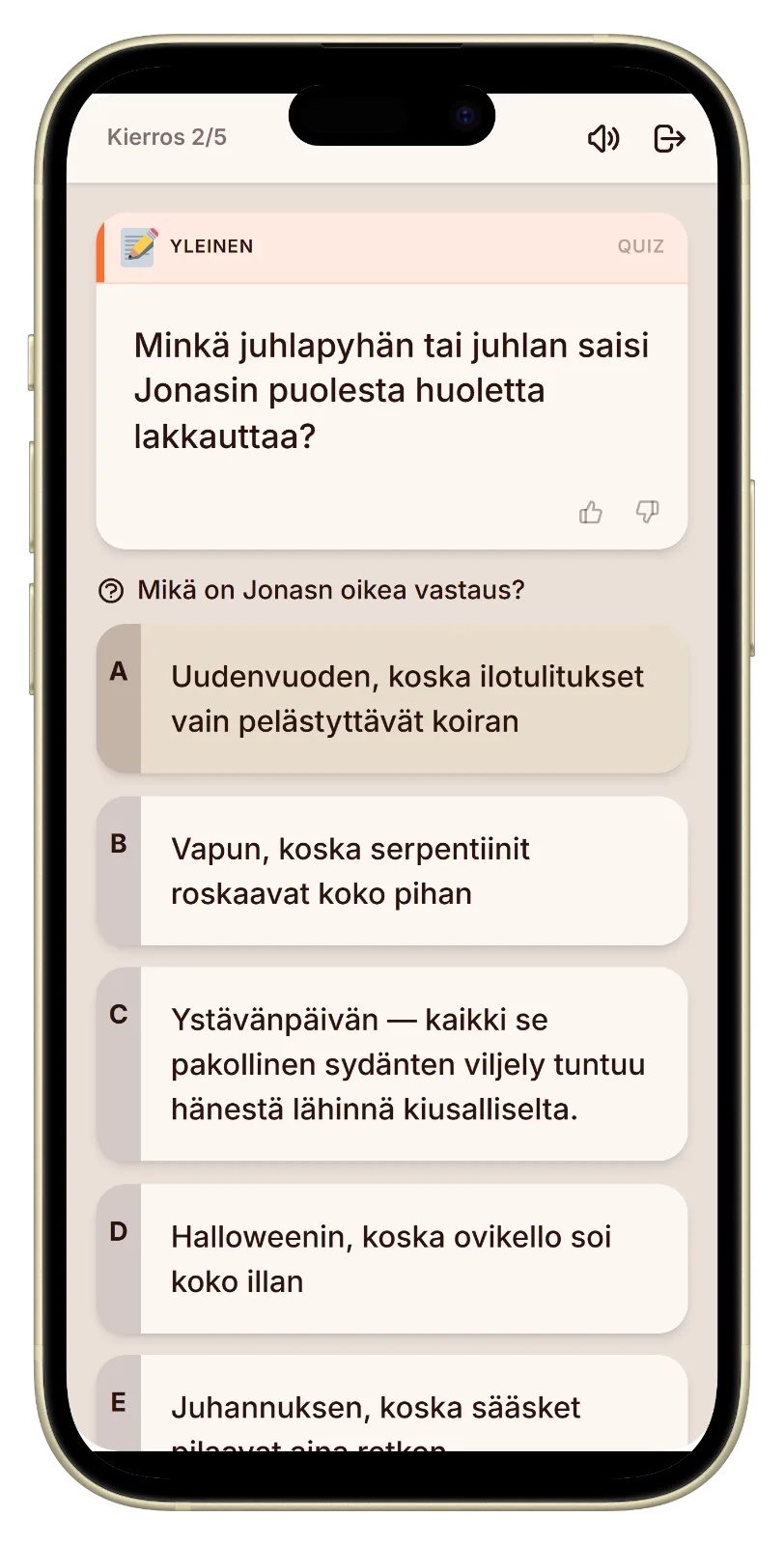 Äänestysnäkymä kolmella vastauksella pelissä kuka tuntee minut parhaiten