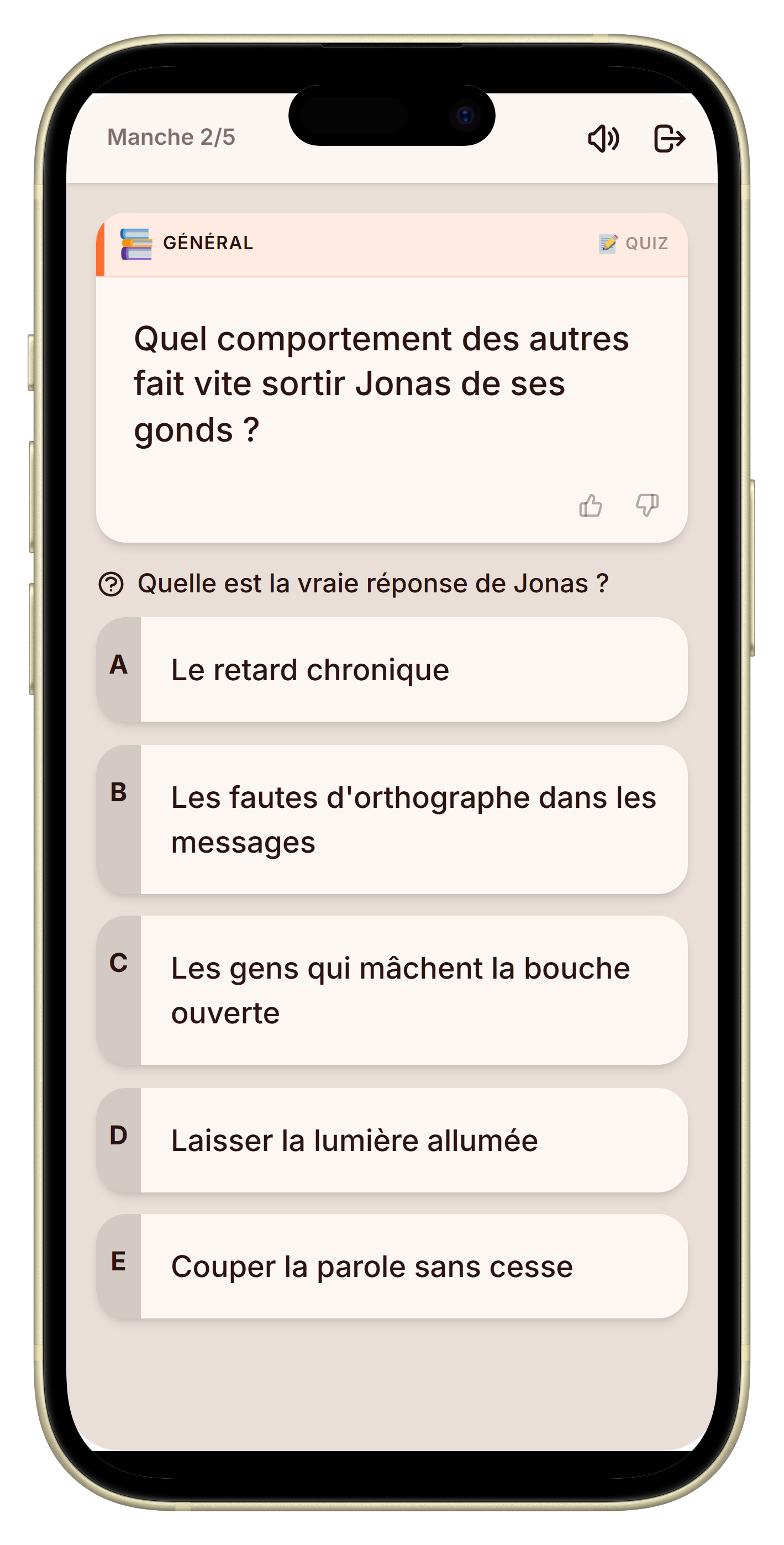 Écran de vote avec trois propositions dans le quiz qui me connaît le mieux
