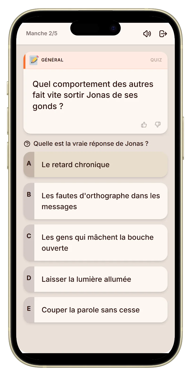 Écran de vote avec trois propositions dans le quiz qui me connaît le mieux