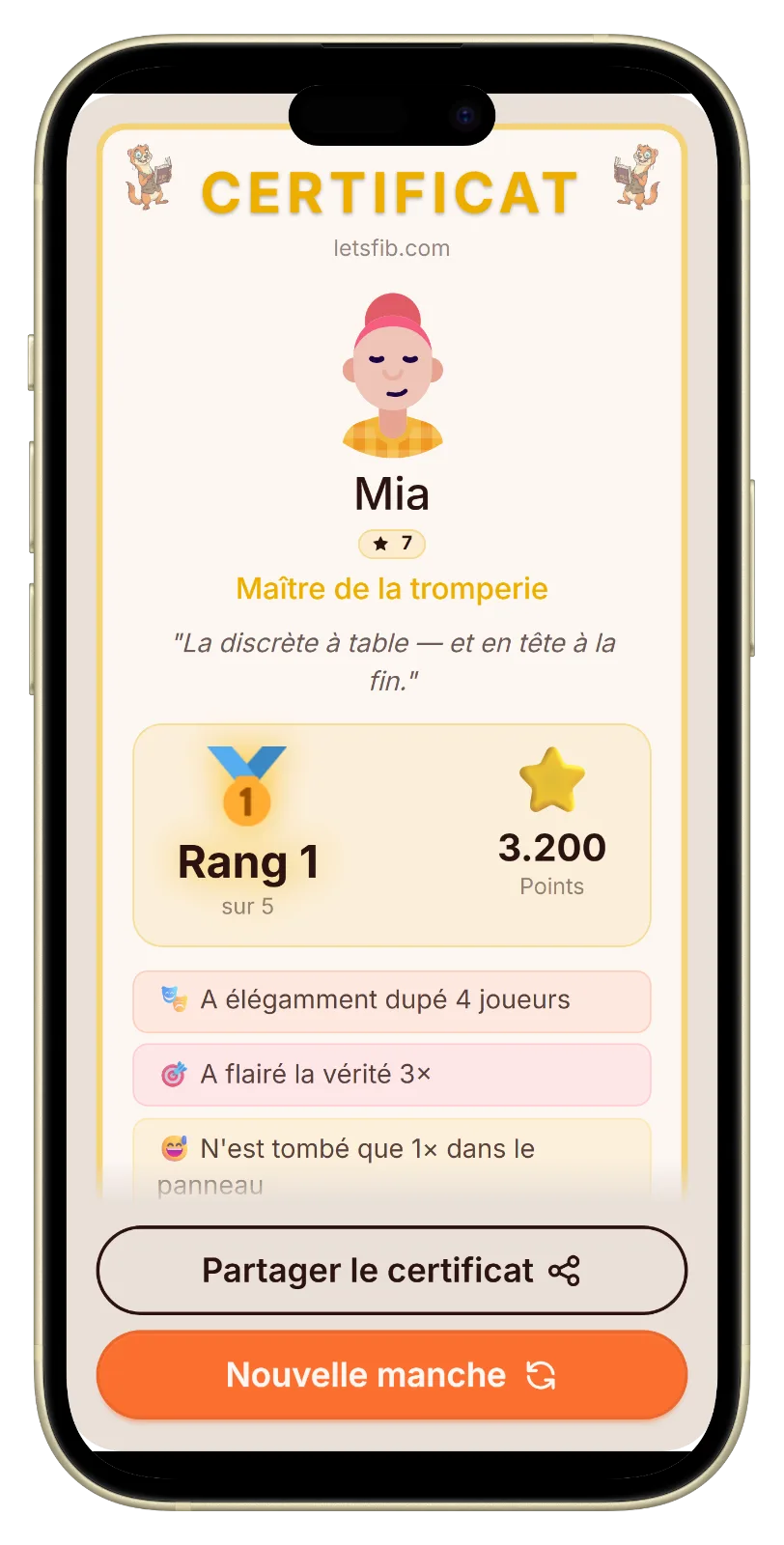 Let's Fib certificat de fin de partie