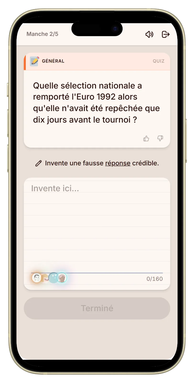 Écrire une fausse réponse à une question de quiz foot dans Let's Fib