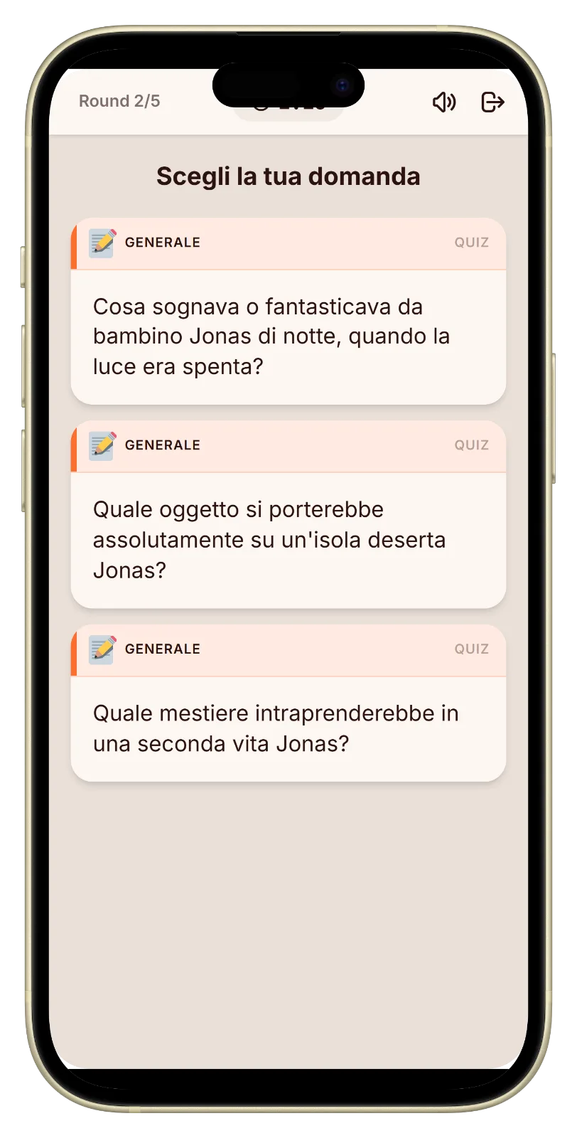Domanda della modalità Su di me in Let's Fib