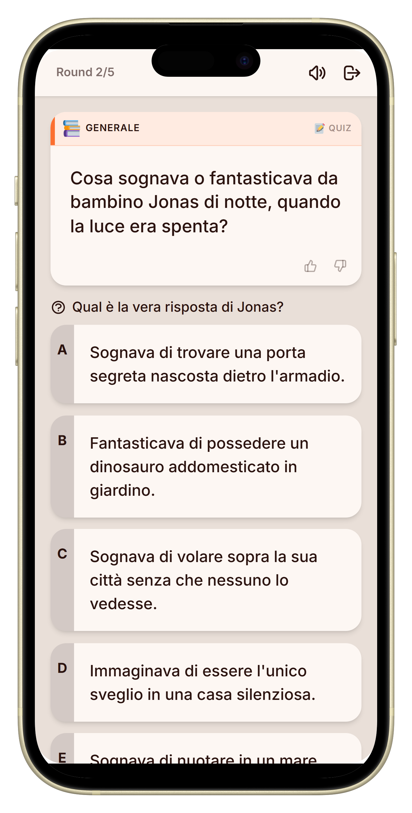 Schermata di voto con tre risposte nel quiz chi mi conosce meglio