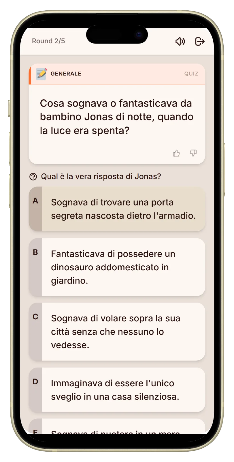 Schermata di voto con tre risposte nel quiz chi mi conosce meglio