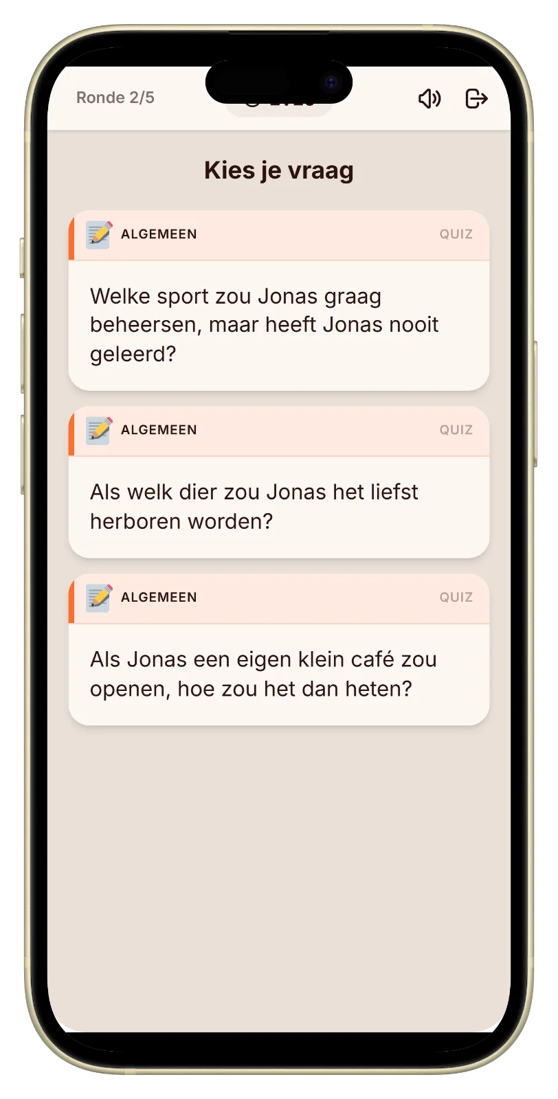 Vraag uit de modus Over mij in Let's Fib