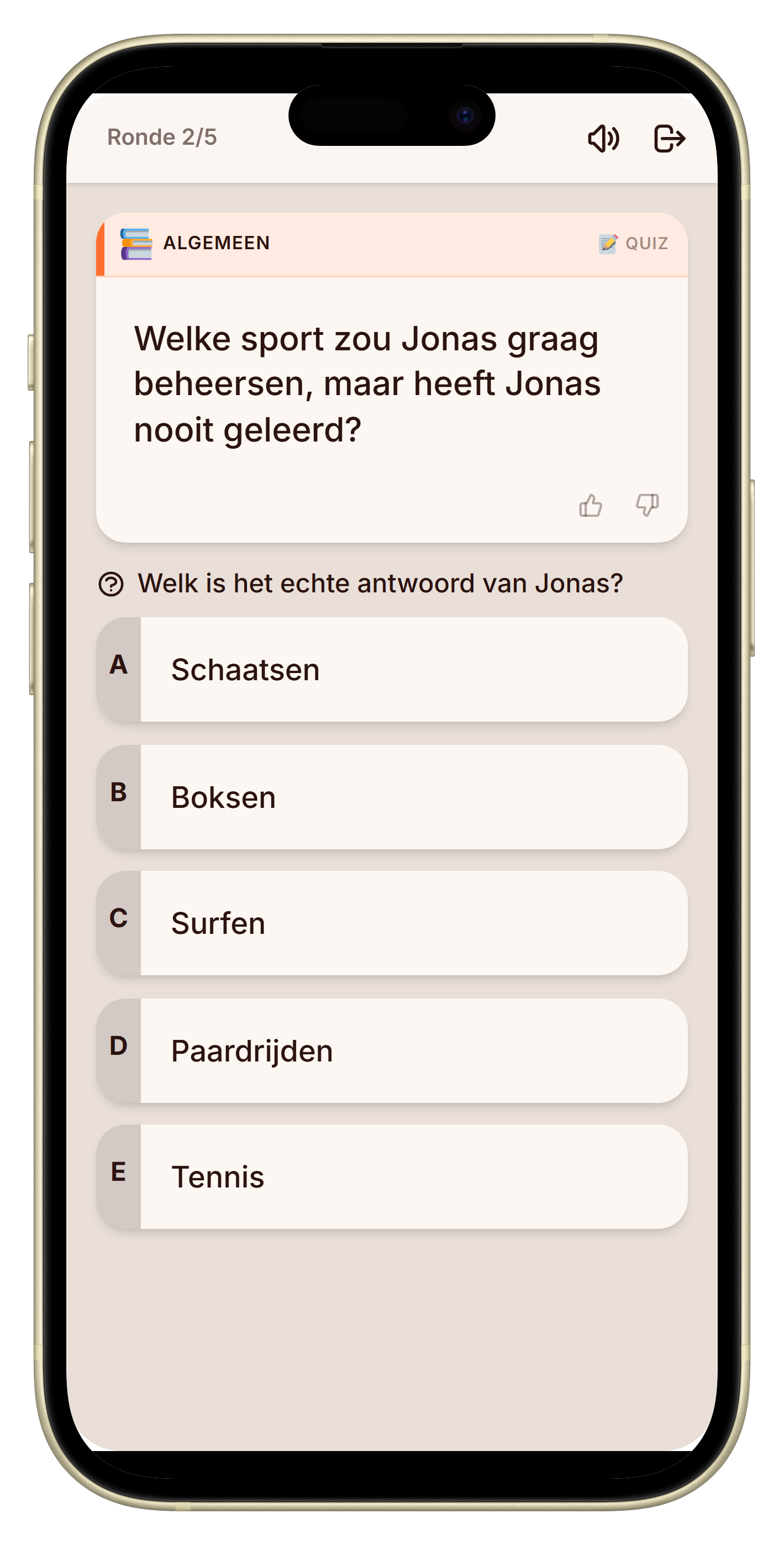 Stemscherm met drie antwoorden in het spel wie kent mij het beste
