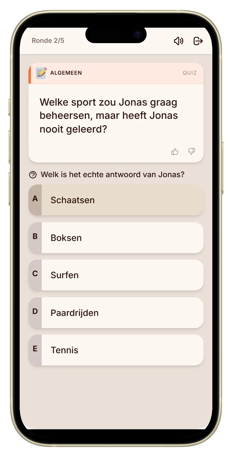 Stemscherm met drie antwoorden in het spel wie kent mij het beste