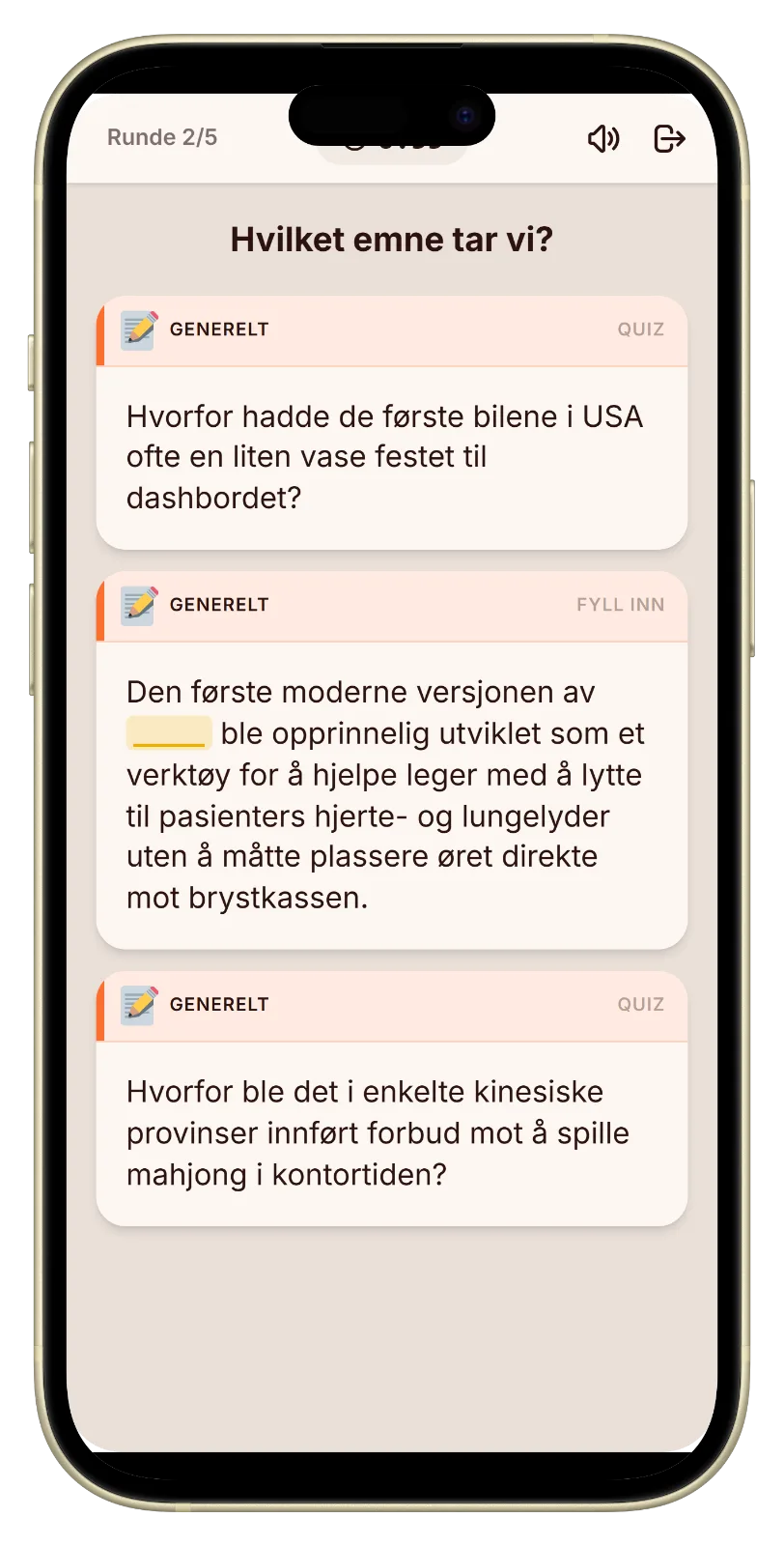 Let's Fib quiz-spørsmål på kollektivkvelden