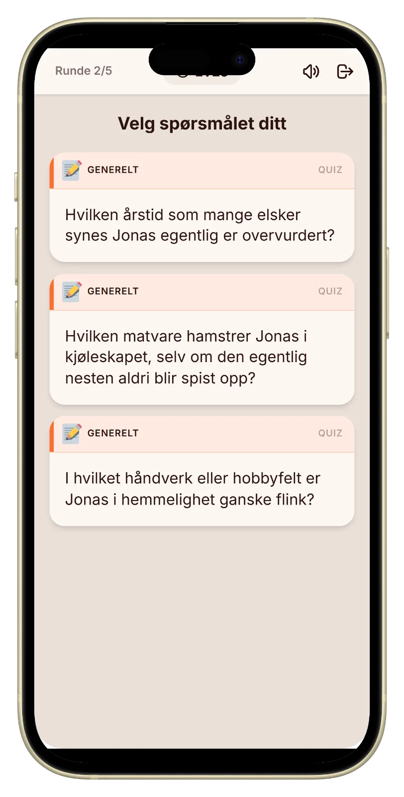 Spørsmål fra modusen Om meg i Let's Fib