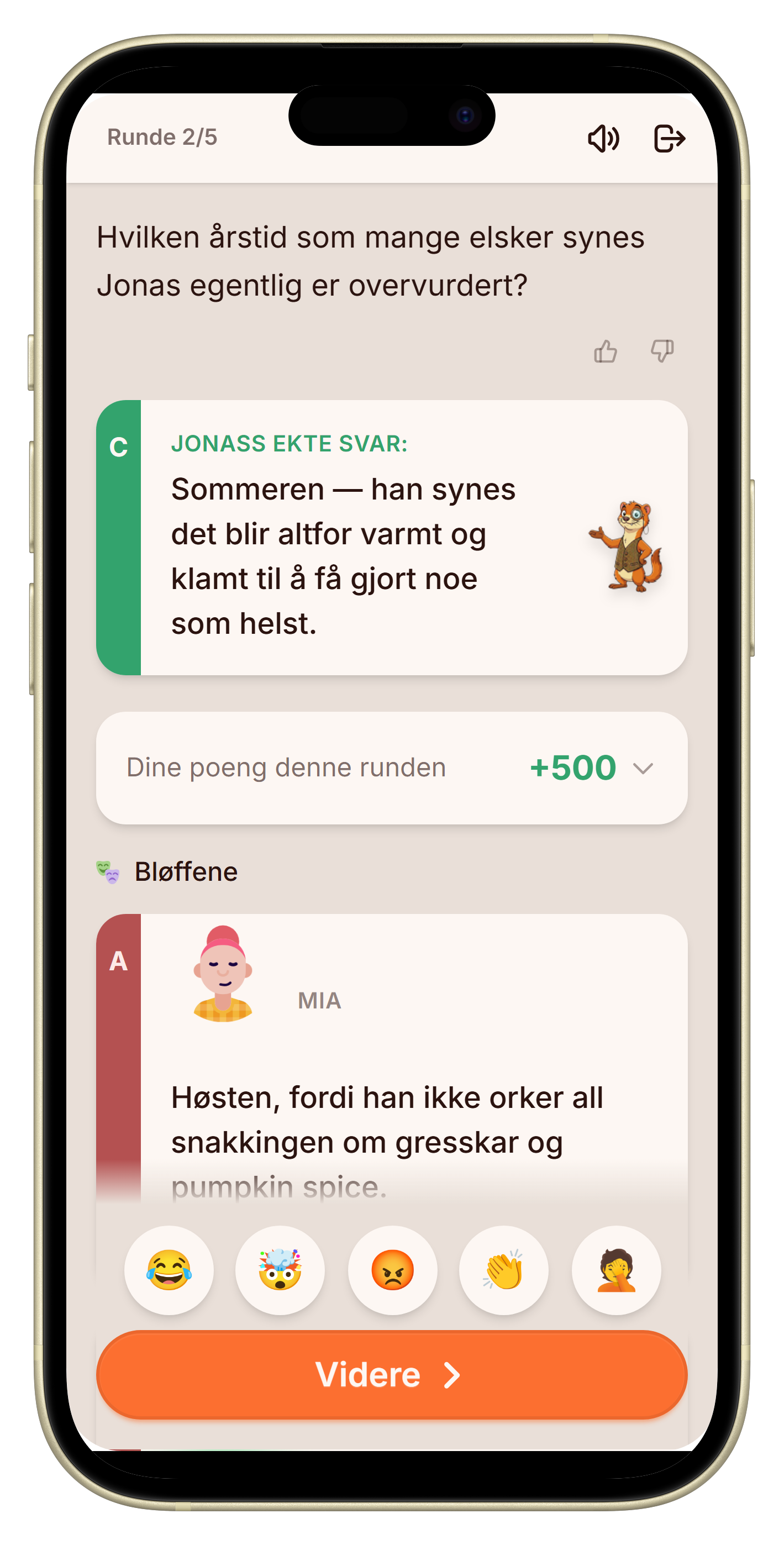 Avsløringsskjerm med ekte svar og bløffer