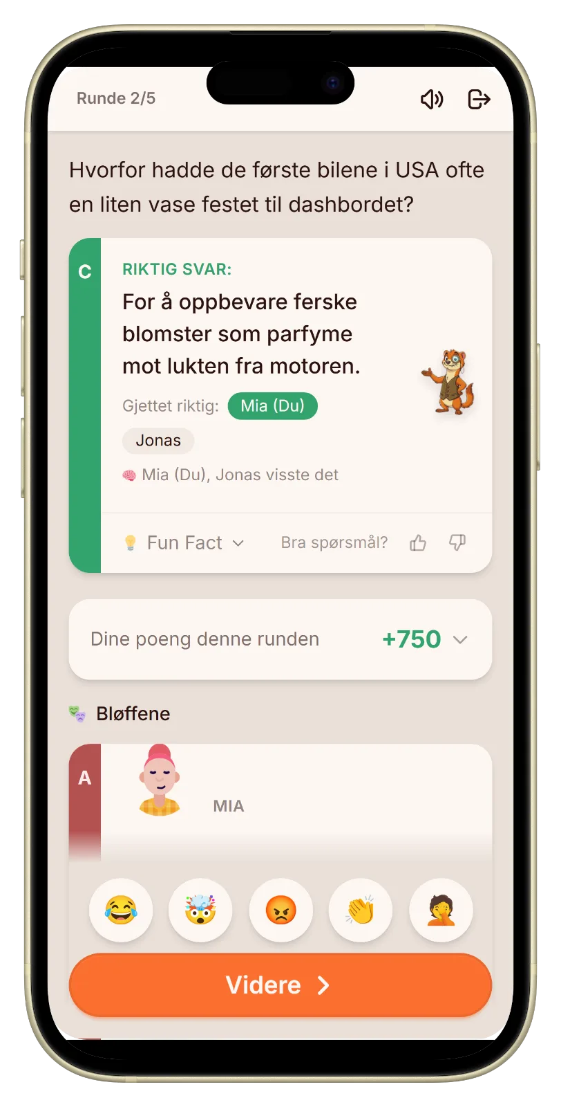 Resultatskjerm i Let's Fib