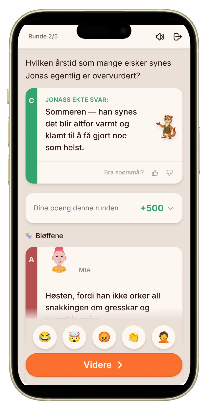 Avsløringsskjerm med ekte svar og bløffer