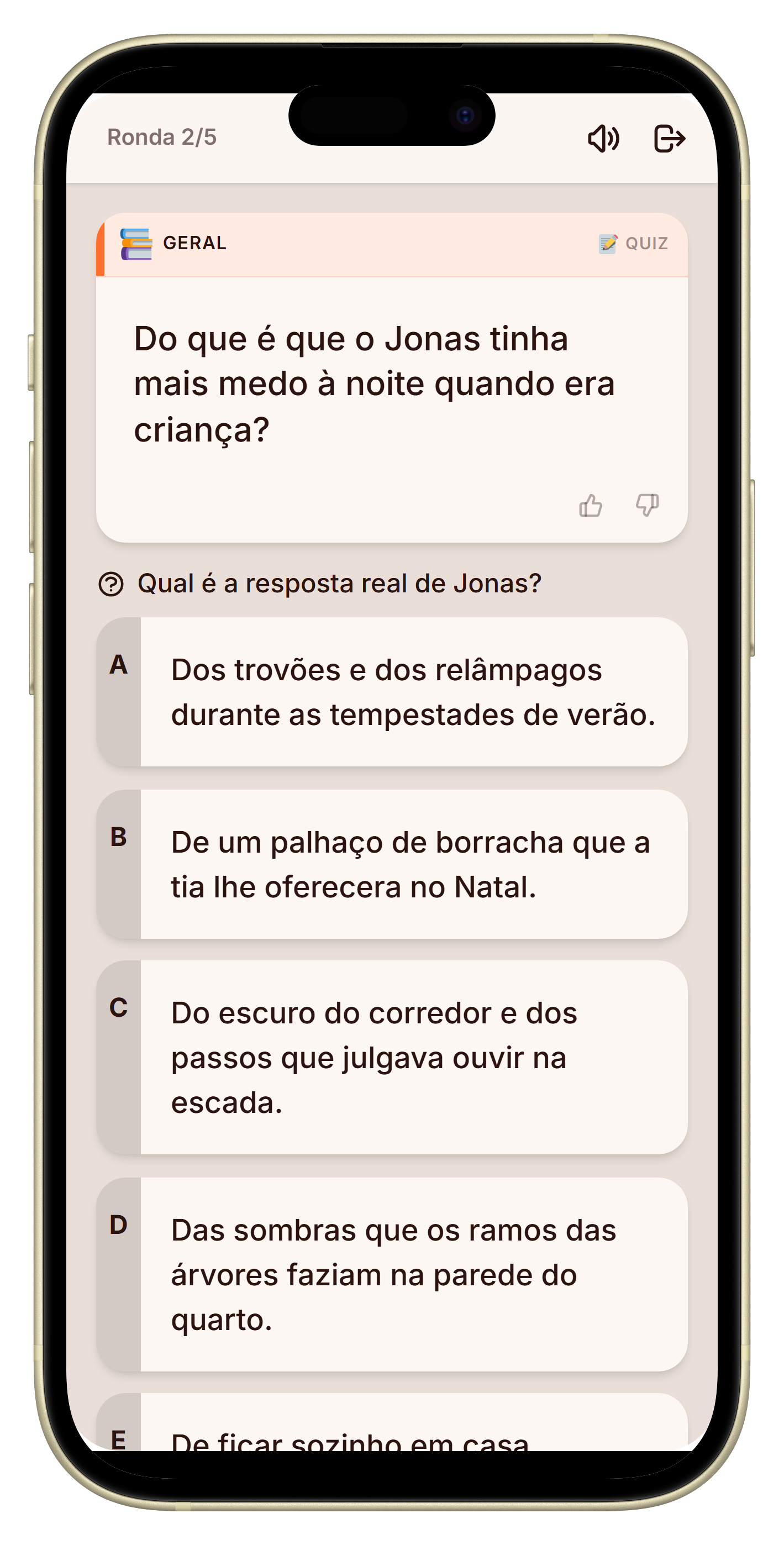 Ecrã de votação com três respostas no jogo quem me conhece melhor