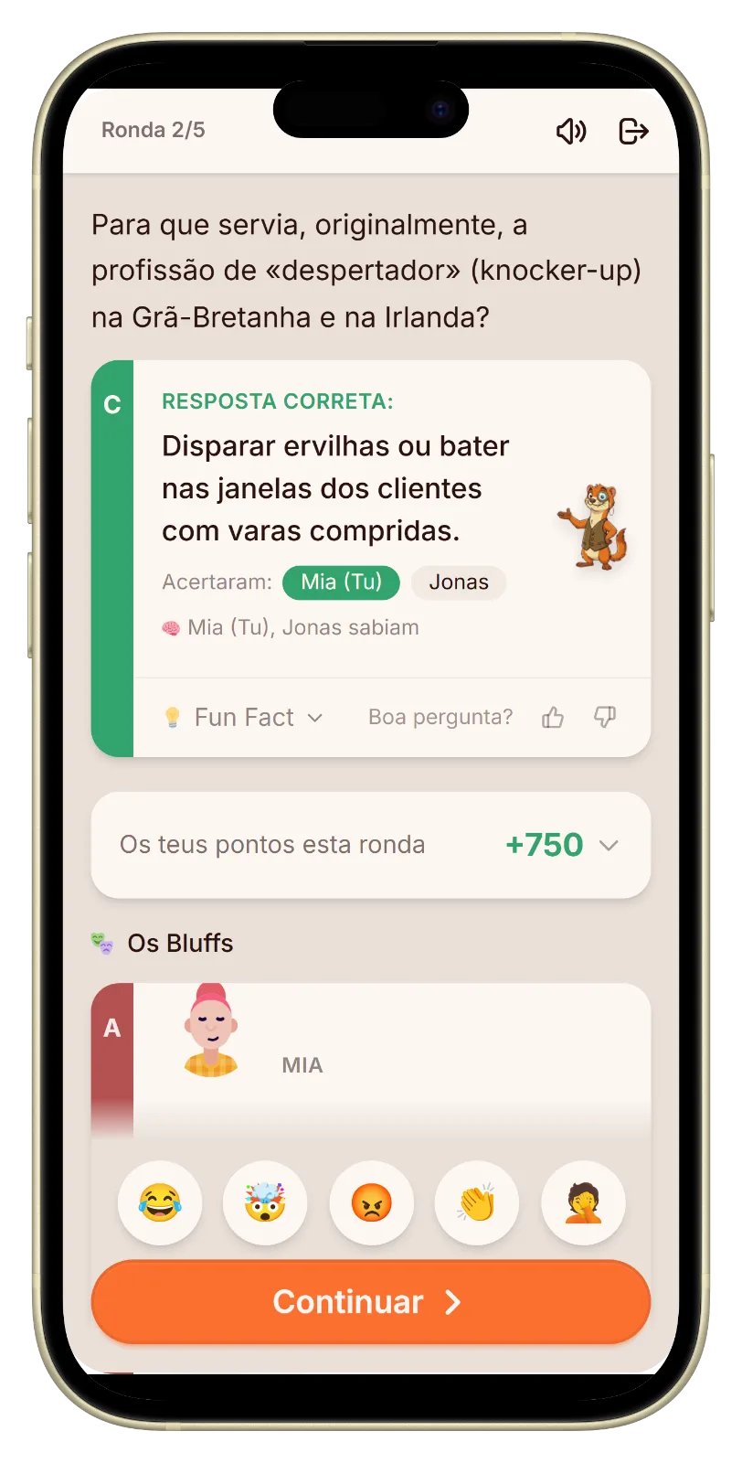 Ecrã de resultado do Let's Fib