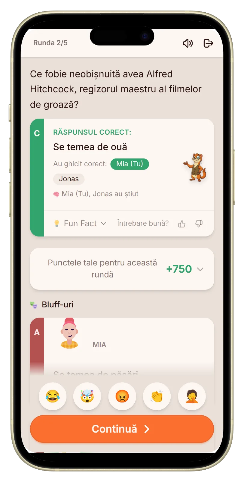 Ecranul de rezultat în Let's Fib