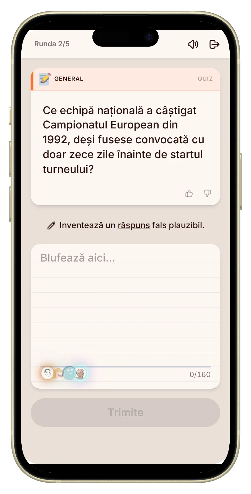 Scrierea unui răspuns fals la o întrebare de quiz fotbal în Let's Fib