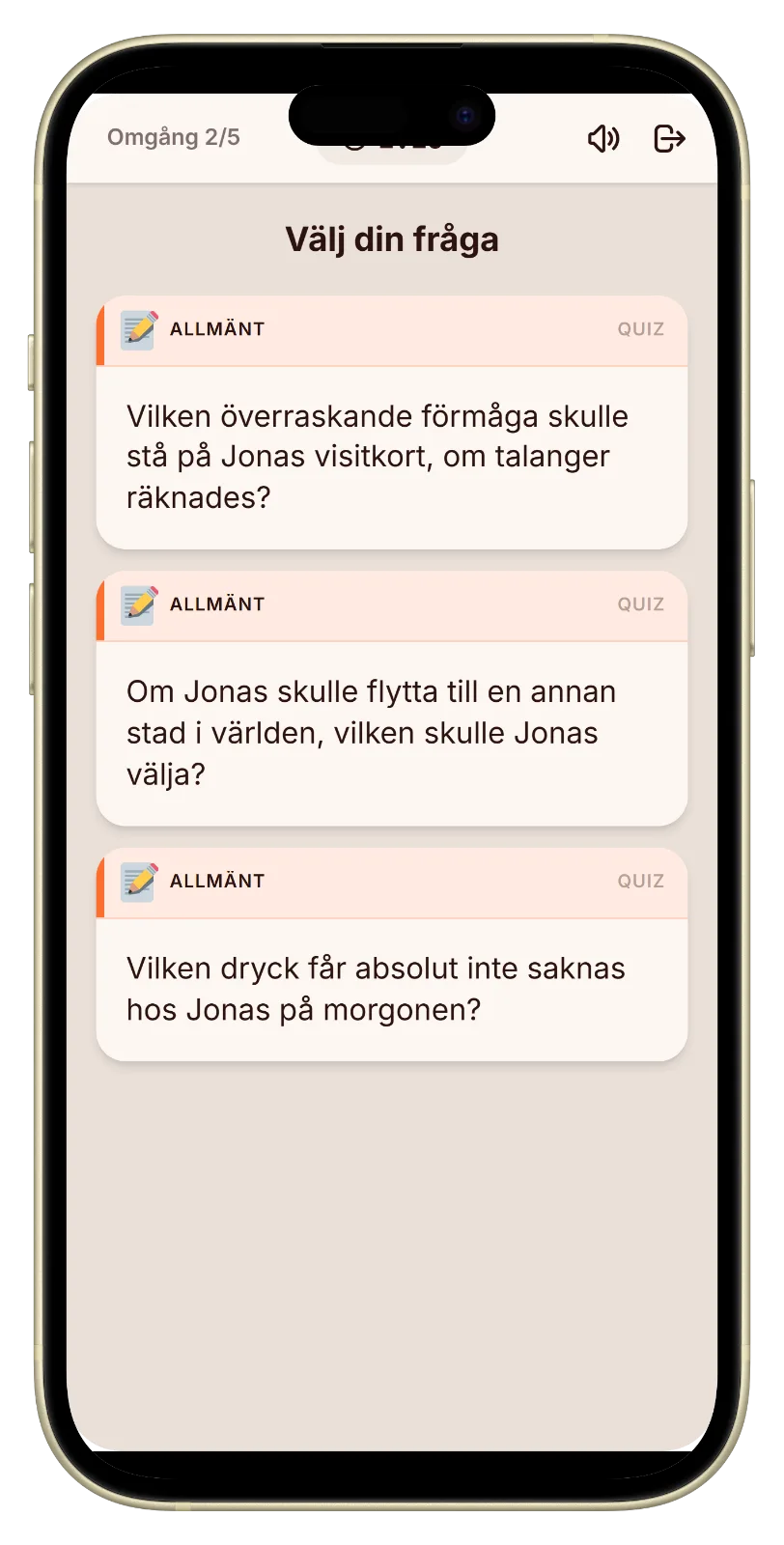 Fråga från läget Om mig i Let's Fib