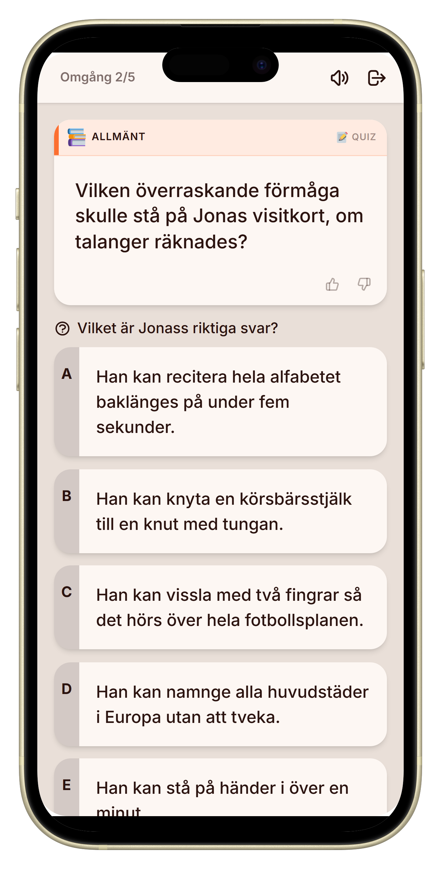 Röstningsskärm med tre svar i spelet vem känner mig bäst