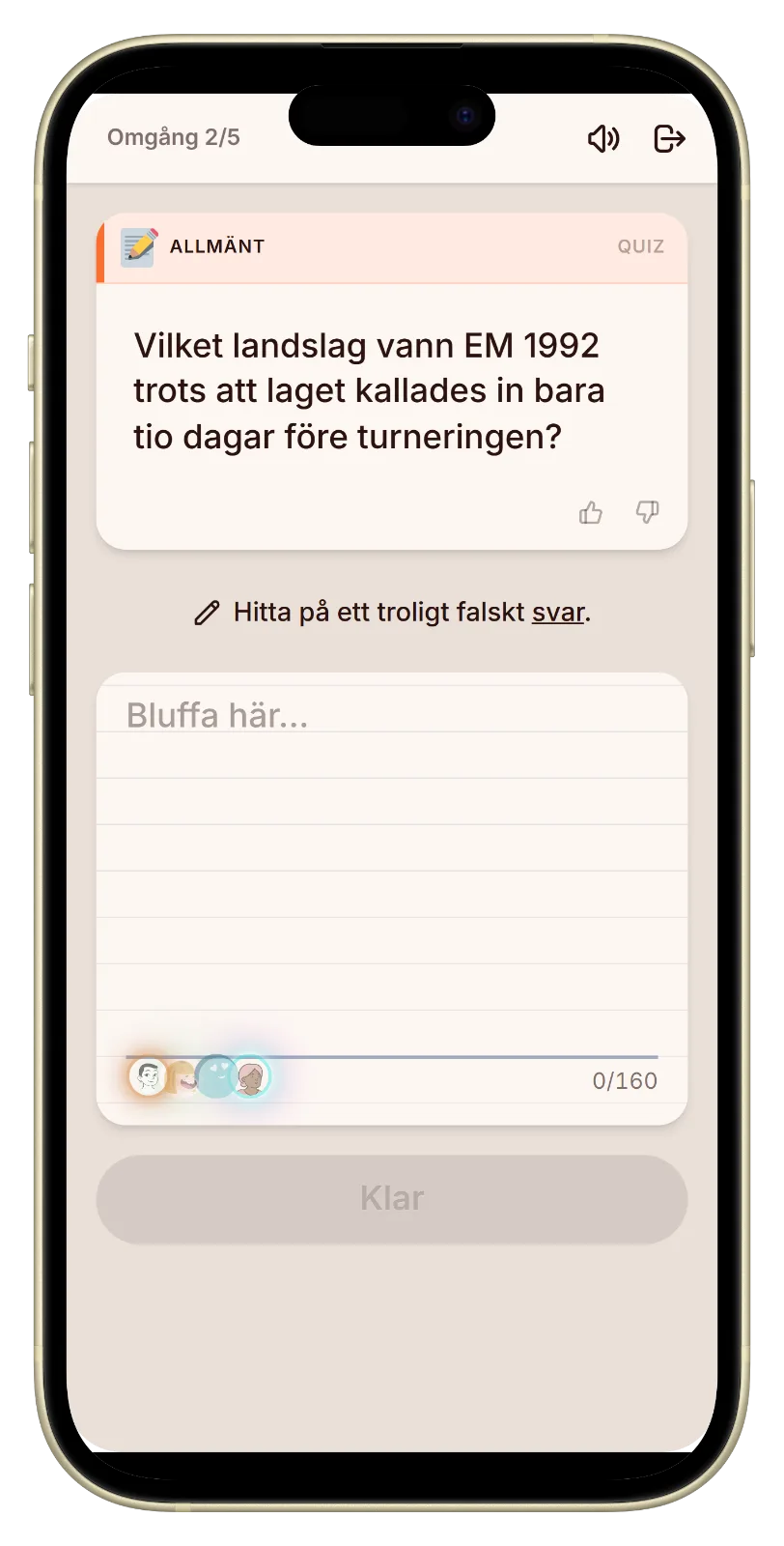 Skriva ett falskt svar på en fotbollsfråga i Let's Fib